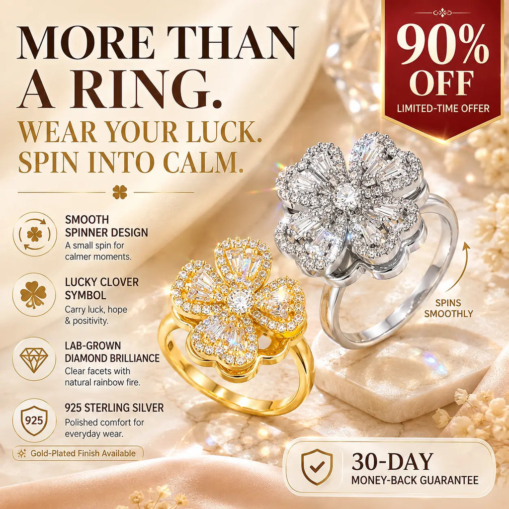 Lucky Clover Spinner Ring – Wear Your Luck, Spin Into Calm | 925 Sterling Silver & Lab-Grown Diamond Sparkle | Gold or Silver | Last Day Sale-90% OFF🔥