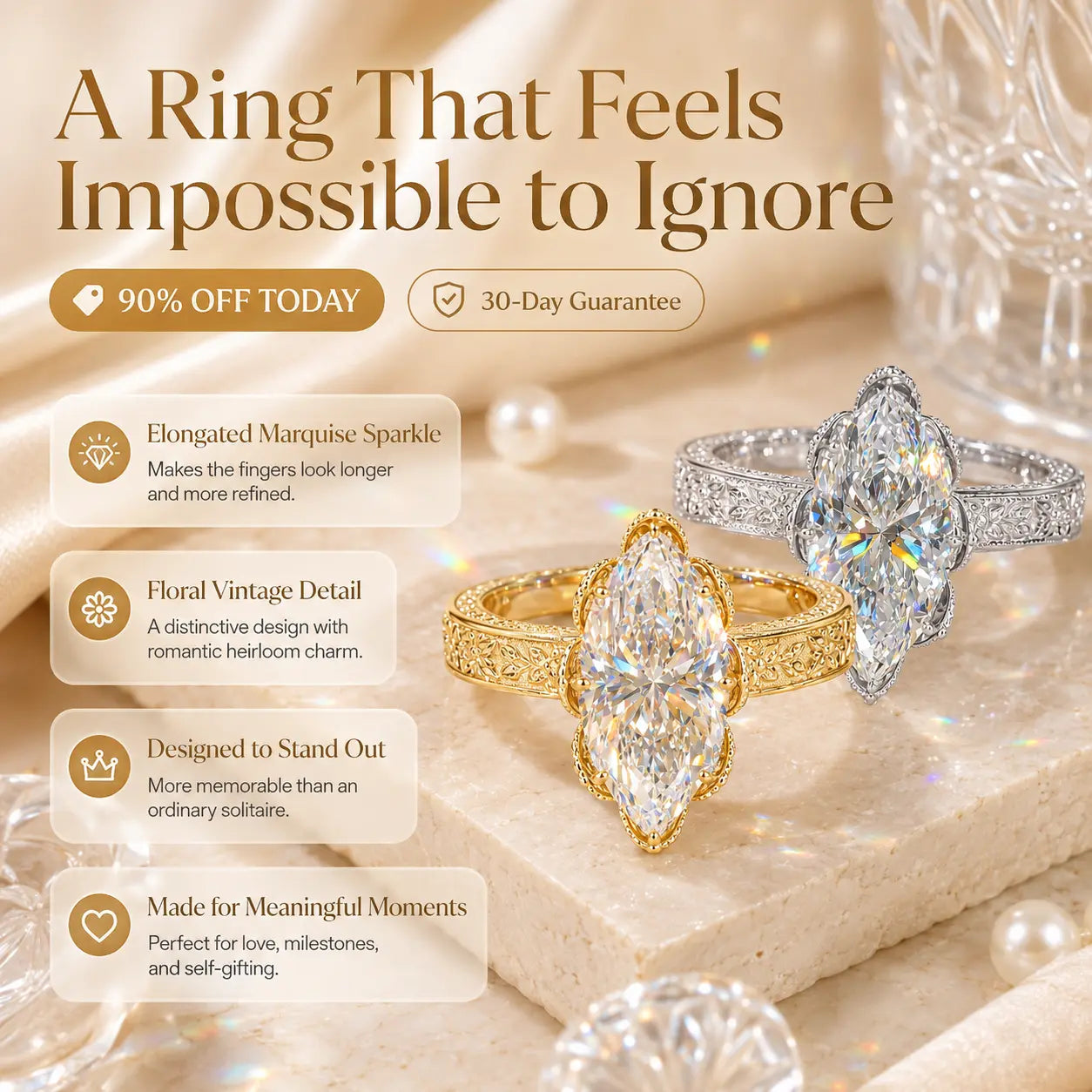 The Everbloom Marquise™ Lab-Grown Diamond Ring — An Elongated Floral Heirloom Design Made to Flatter Your Hand and Mark Every Meaningful Moment | Gold or Silver | Last Day Sale-90% OFF🔥
