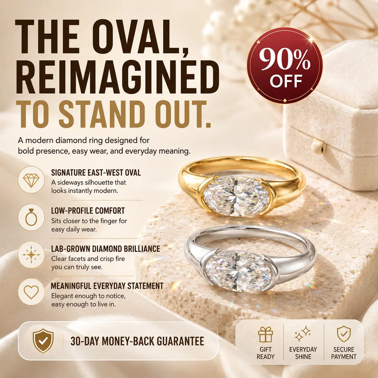 The Axis Oval Diamond Ring, Reimagined Sideways — A Modern East-West Design Made For Women Who Want Something Truly Different | Gold or Silver | Last Day Sale-90% OFF🔥