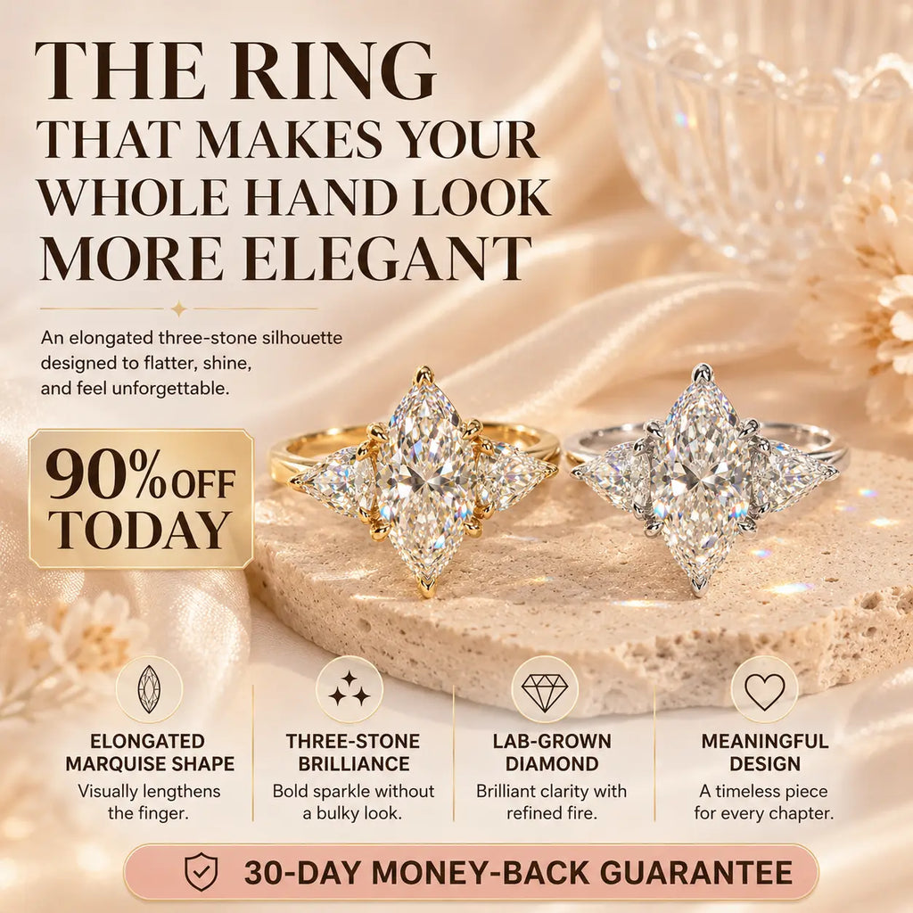 The Marquise Embrace™ Lab-Grown Diamond Three-Stone Ring – Elongated Brilliance, Flattering Elegance & Meaning for Every Chapter | Gold or Silver | Last Day Sale-90% OFF🔥