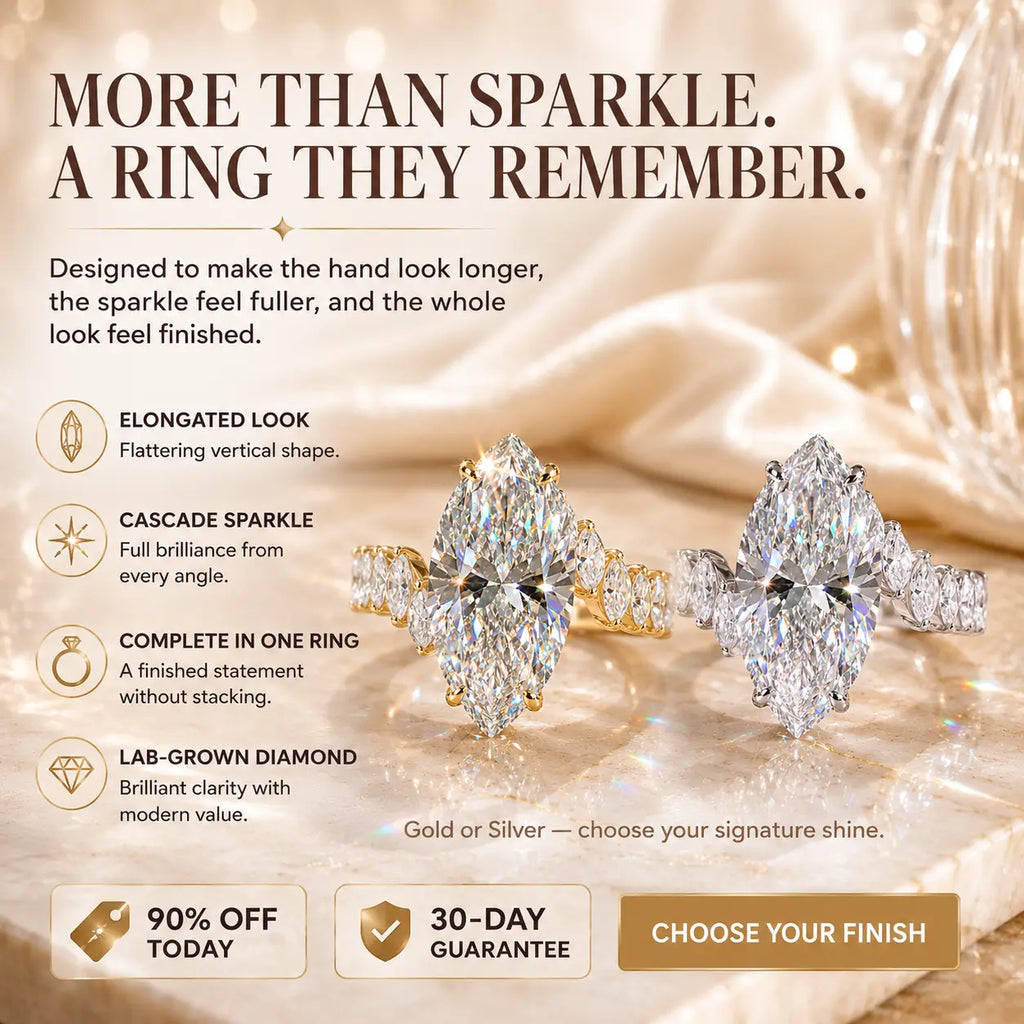 The Marquise Cascade Lab-Grown Diamond Ring — A 10-Carat Statement That Makes Fingers Look Longer, Delivers Full-Hand Sparkle & Finishes Every Look in One Ring | Gold or Silver | Last Day Sale-90% OFF🔥