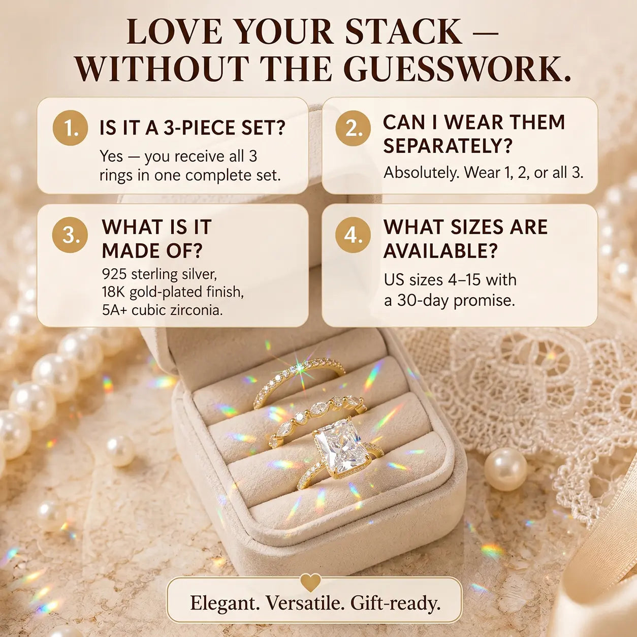 The Complete 3-Ring Bridal Stack — One Timeless Set, Endless Ways to Wear Your Sparkle | Gold or Silver | Last Day Sale-90% OFF🔥