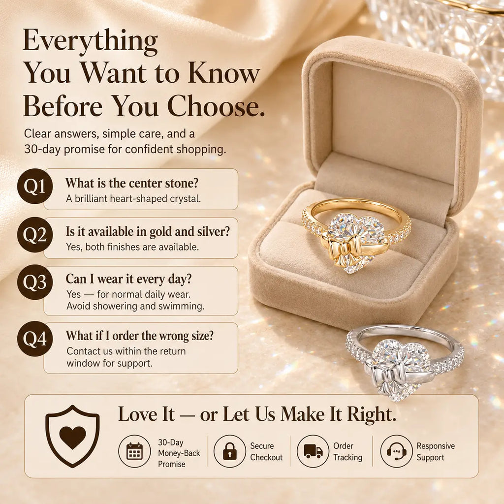 The Heart-Tied Bow Ring — A Brilliant Heart-Cut Crystal Statement Ring Made to Celebrate Love, Milestones & You | Gold or Silver | Last Day Sale-90% OFF🔥