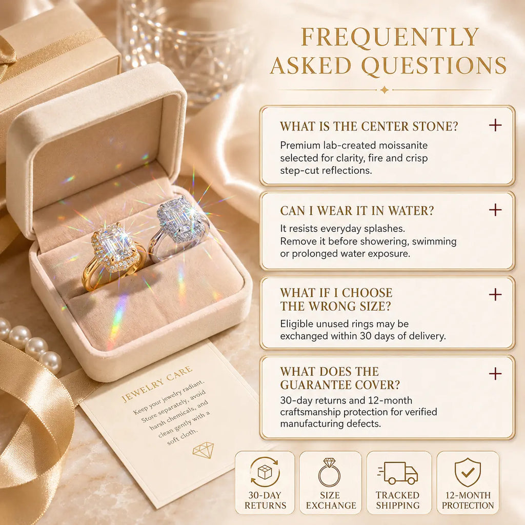 The Crystal-Clear Elongated Step-Cut Moissanite Halo Ring — Visually Lengthens Your Fingers, Frames the Center With Brilliant Micro-Pavé Sparkle & Delivers a Custom-Luxury Look Without the Fine-Jewelry Worry | Gold or Silver | Last Day Sale-90% OFF🔥