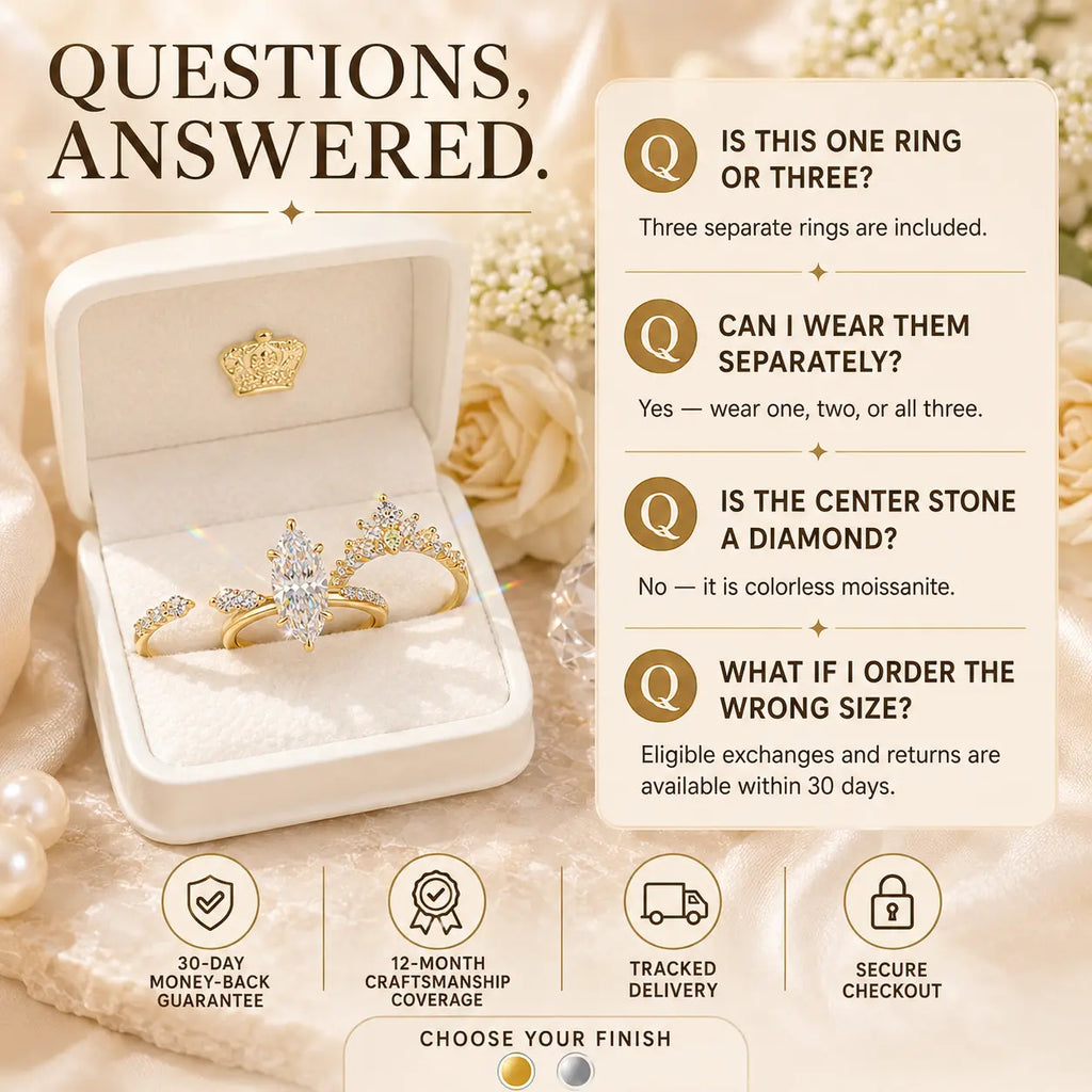 Three Rings, One Love Story — The Complete 3-Piece Marquise Moissanite Bridal Stack for the Promise, the Yes, and Forever After | Gold or Silver | Last Day Sale-90% OFF🔥