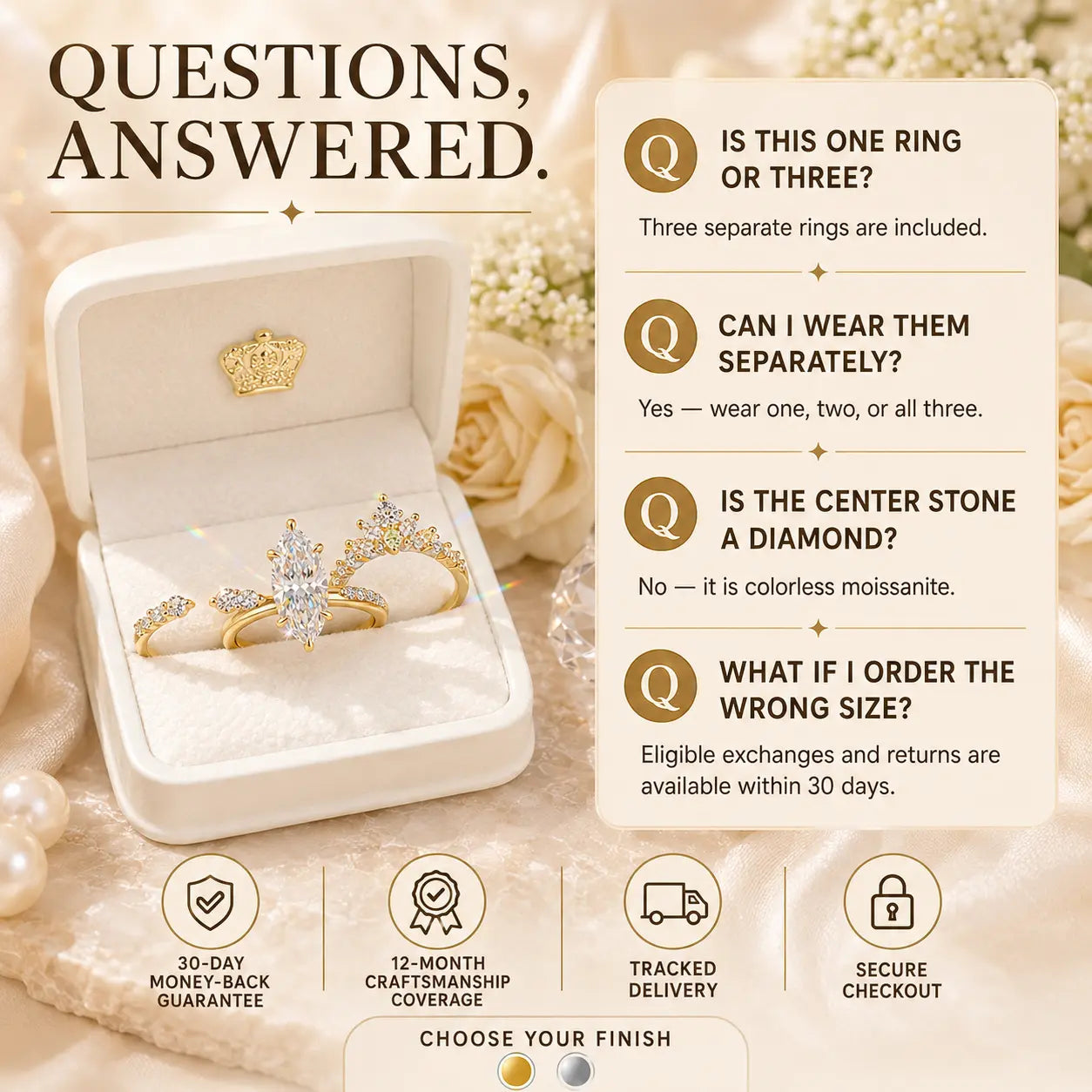 Three Rings, One Love Story — The Complete 3-Piece Marquise Moissanite Bridal Stack for the Promise, the Yes, and Forever After | Gold or Silver | Last Day Sale-90% OFF🔥