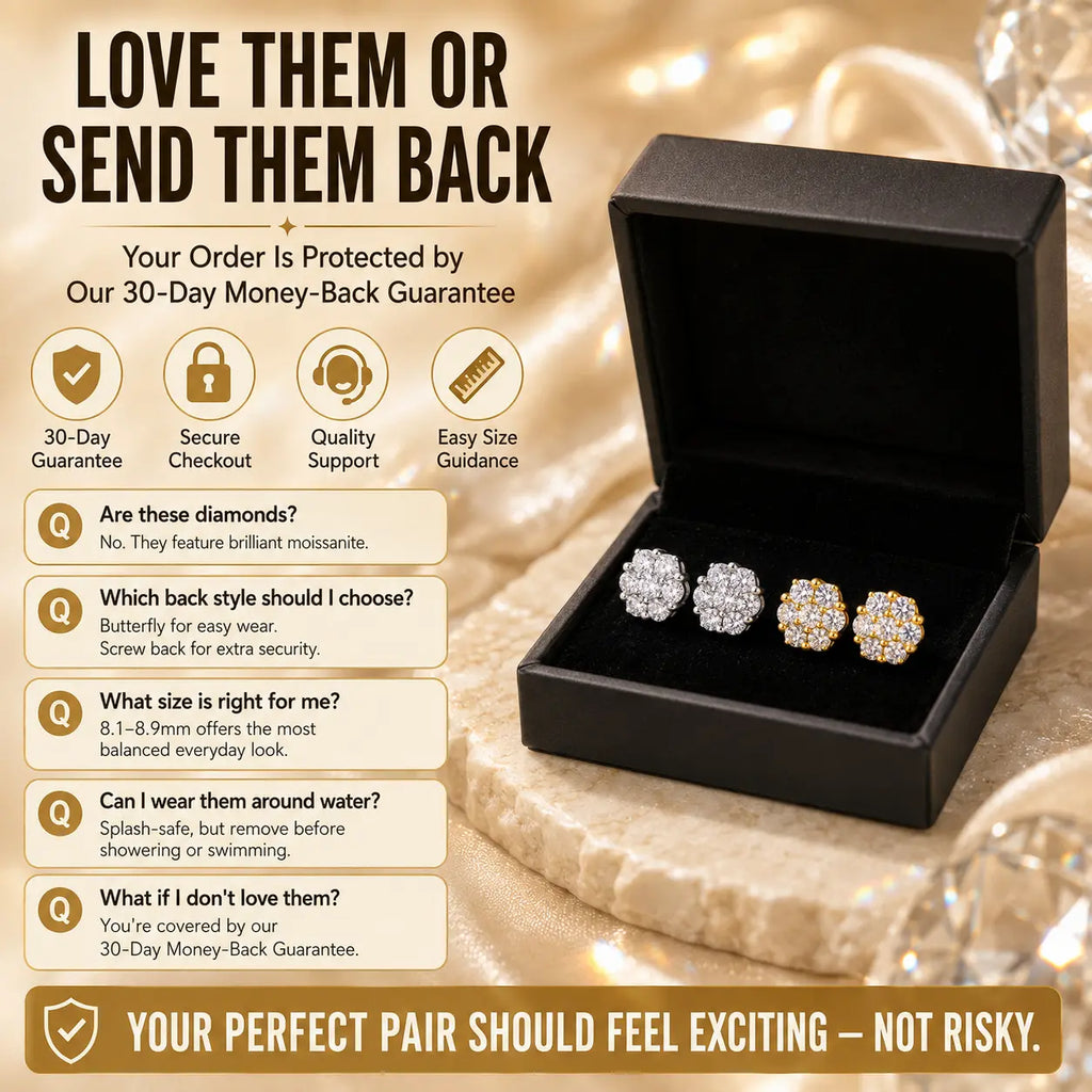 The Floral Stud Earrings That Make Every Look Shine — 7-Stone Moissanite Brilliance with Gold & Silver Finishes and Butterfly or Secure Screw Back Options | Gold or Silver | Last Day Sale-90% OFF🔥