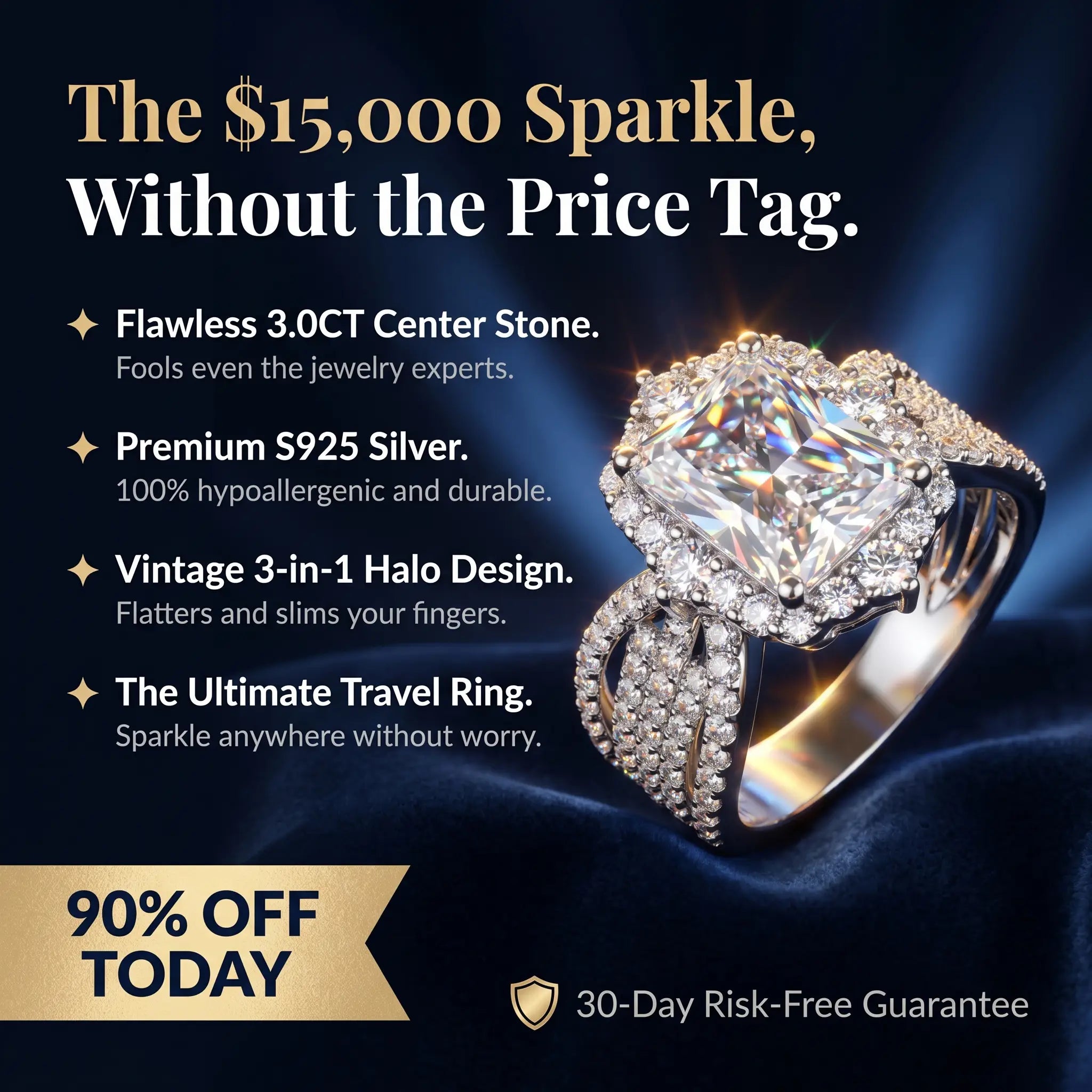 csandiva™ The "Aura" 3.0ct Radiant Halo Ring - Travel-Safe Brilliance & Smart Luxury Alternative | Claim 90% OFF Today🔥
