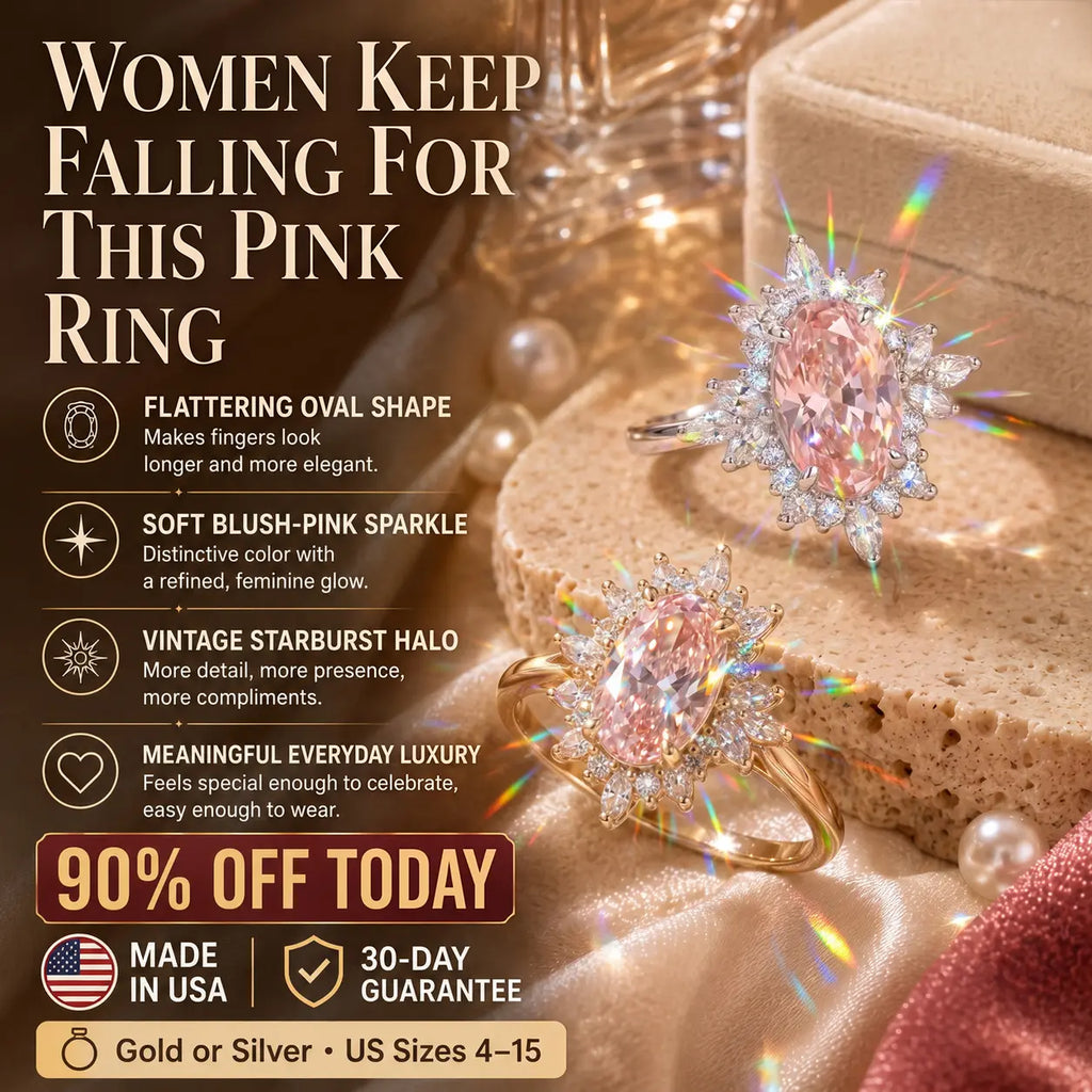 The Blush Aurora Pink Oval Moissanite Ring — A Luminous Blush Center, Flattering Oval Shape & Vintage Starburst Halo Made to Celebrate the Woman You’ve Become | Gold or Silver | Last Day Sale-90% OFF🔥