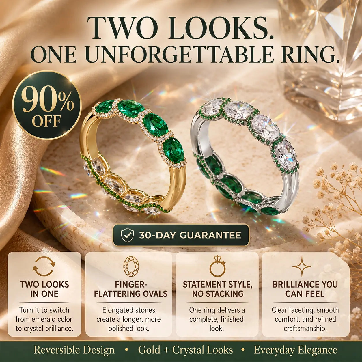 The Reversible Green Moissanite Eternity Ring — One Ring, Two Unforgettable Looks: Turn It for Vivid Green Color or Clear Moissanite Brilliance, Flatter Your Fingers & Finish Every Outfit Without Stacking | Gold or Silver | Last Day Sale-90% OFF🔥