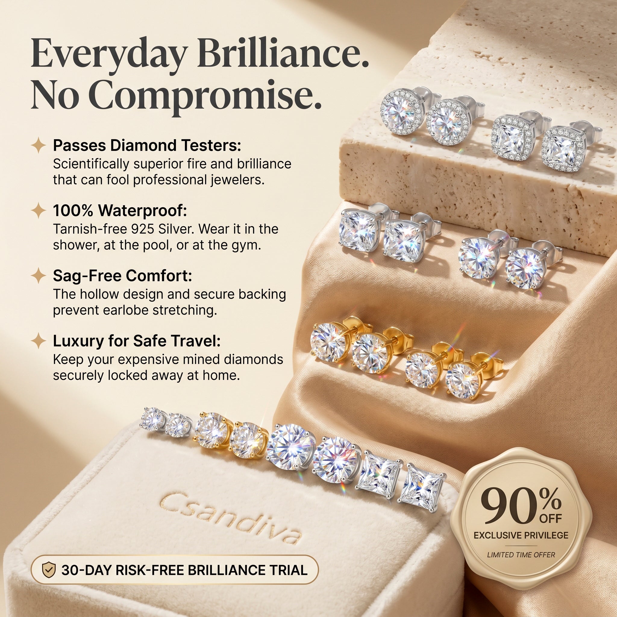 csandiva™ VVS1 Moissanite Solitaire Studs - Sag-Free Comfort & 100% Waterproof Everyday Brilliance | Claim 90% OFF Today🔥