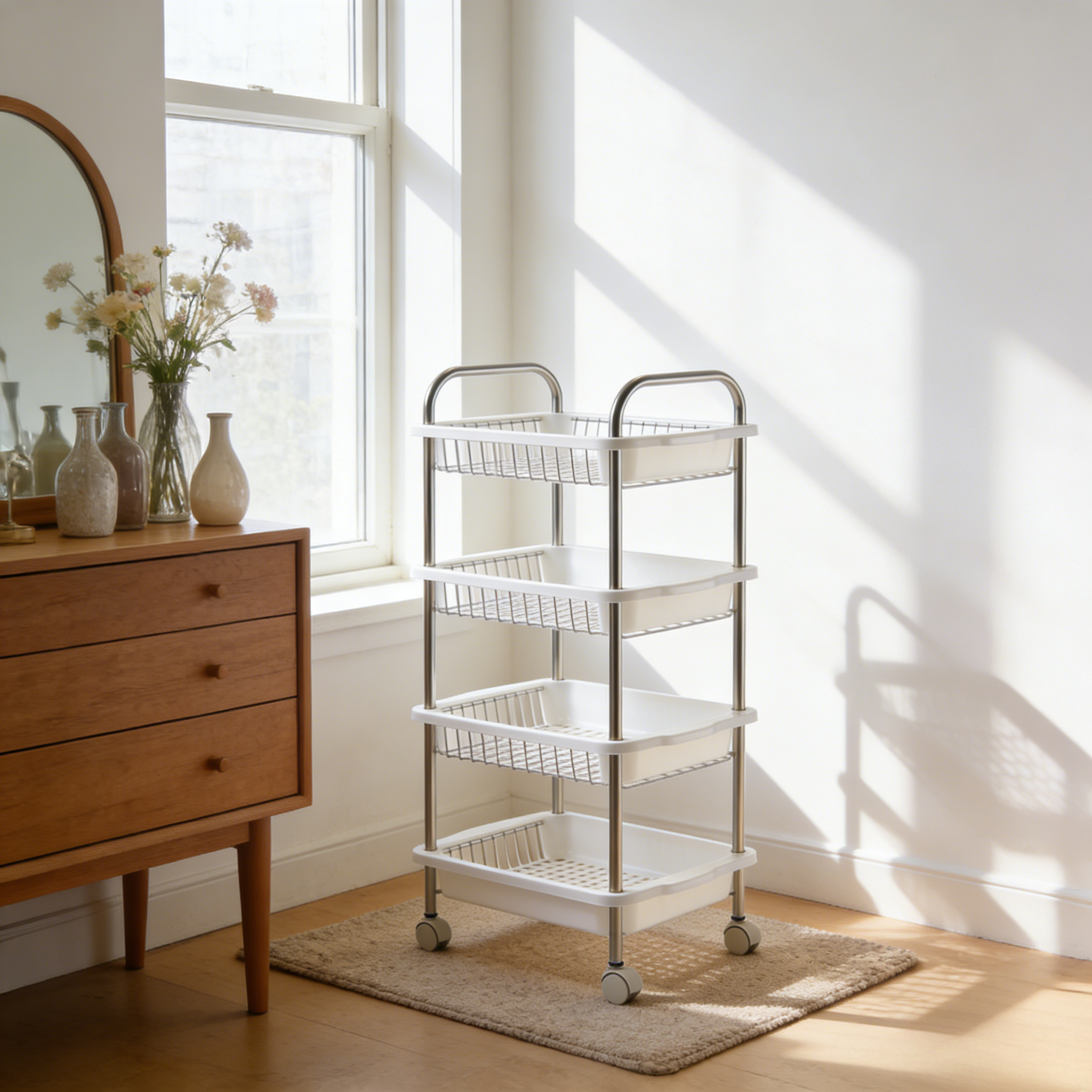 Slim Rolling Utility Cart with Metal Frame
