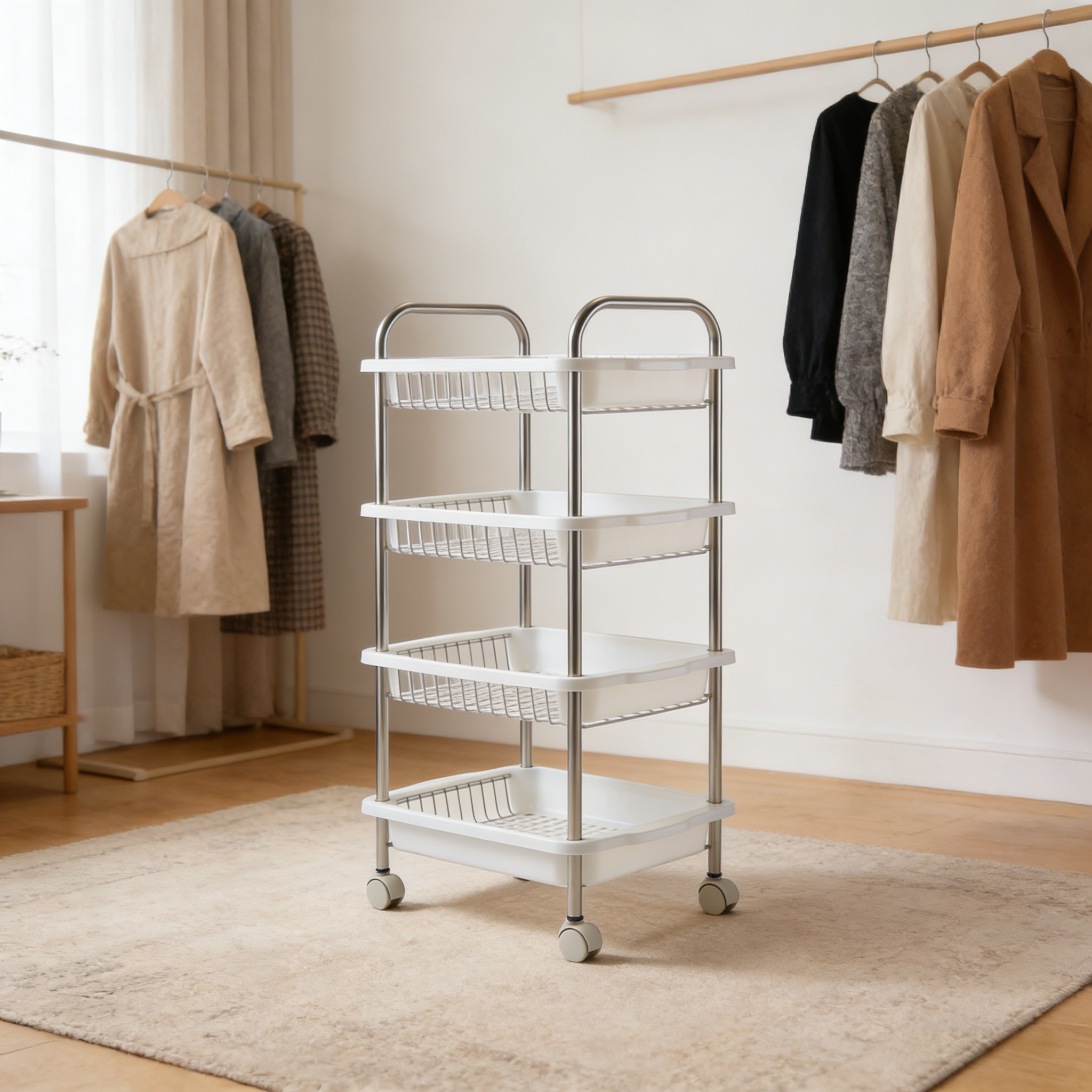 Slim Rolling Utility Cart with Metal Frame