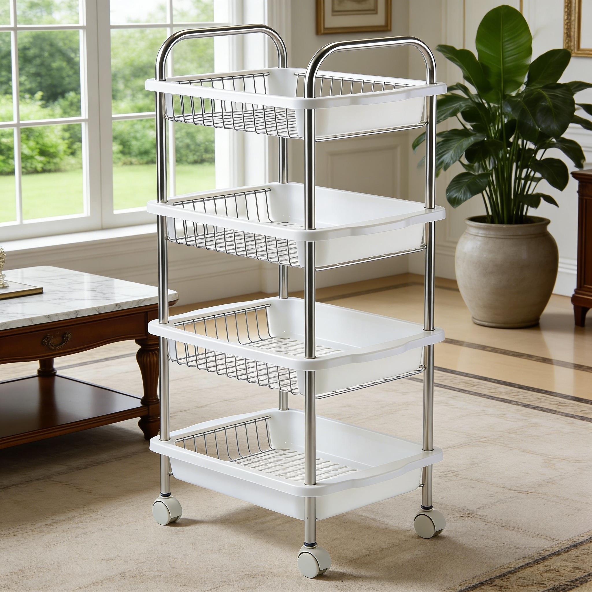 Slim Rolling Utility Cart with Metal Frame