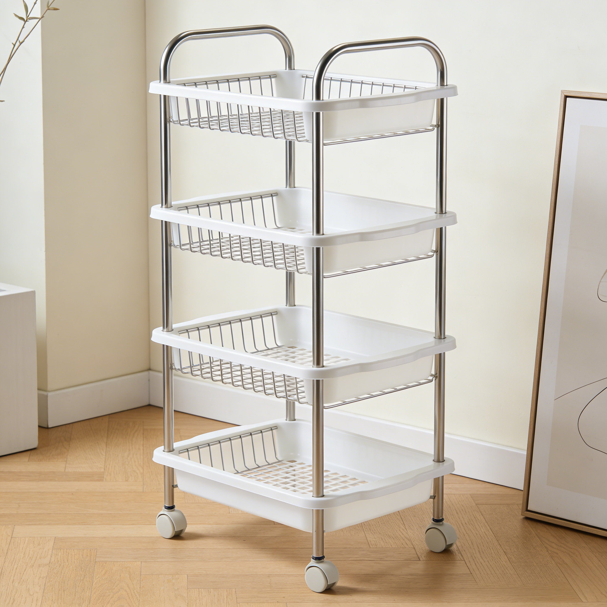 Slim Rolling Utility Cart with Metal Frame