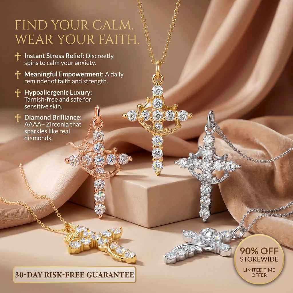 csandiva™ 14K Gold Rotatable Crown Cross Necklace - Discreet Anxiety Relief & Elegant Faith Jewelry | Claim 90% OFF Today🔥
