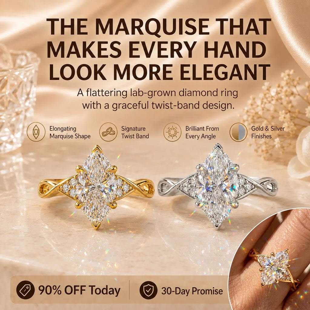 The Marquise That Makes Every Hand Look More Elegant — Brilliant Lab-Grown Diamond Twist Ring for Everyday Sparkle | Gold or Silver | Last Day Sale-90% OFF🔥