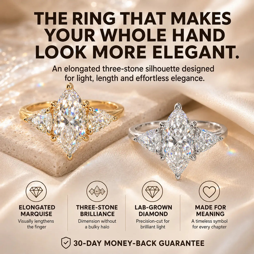The Marquise Embrace™ Lab-Grown Diamond Three-Stone Ring – Elongated Brilliance, Flattering Elegance & Meaning for Every Chapter | Gold or Silver | Last Day Sale-90% OFF🔥