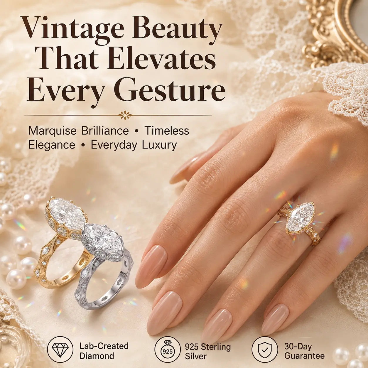 A Timeless Heirloom-Inspired Marquise Ring With Unforgettable Diamond Brilliance | Last Day Sale-90% OFF🔥