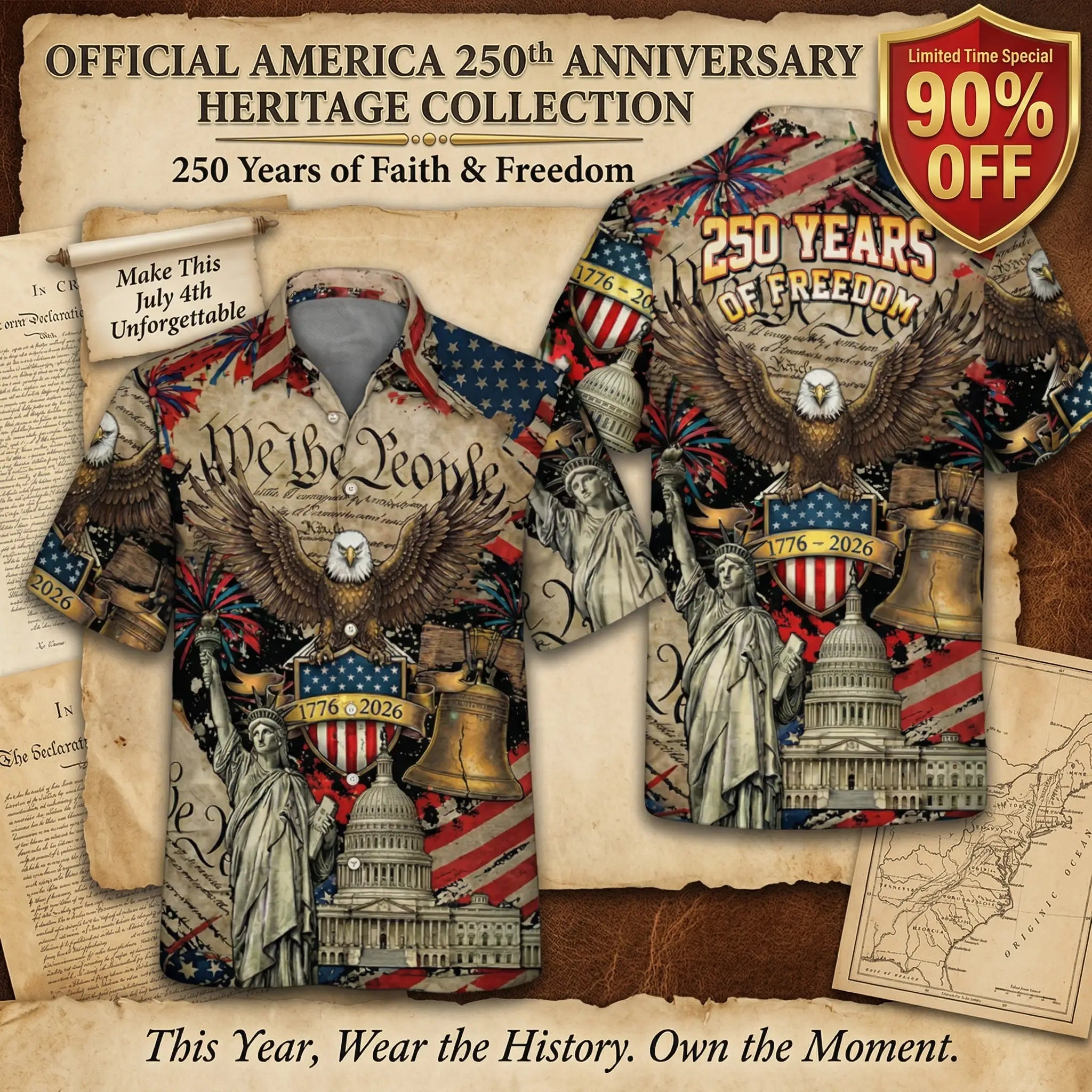 America 250th Anniversary Hawaiian Shirt | Faith & Freedom Apparel Last Day Sale-90% OFF🔥