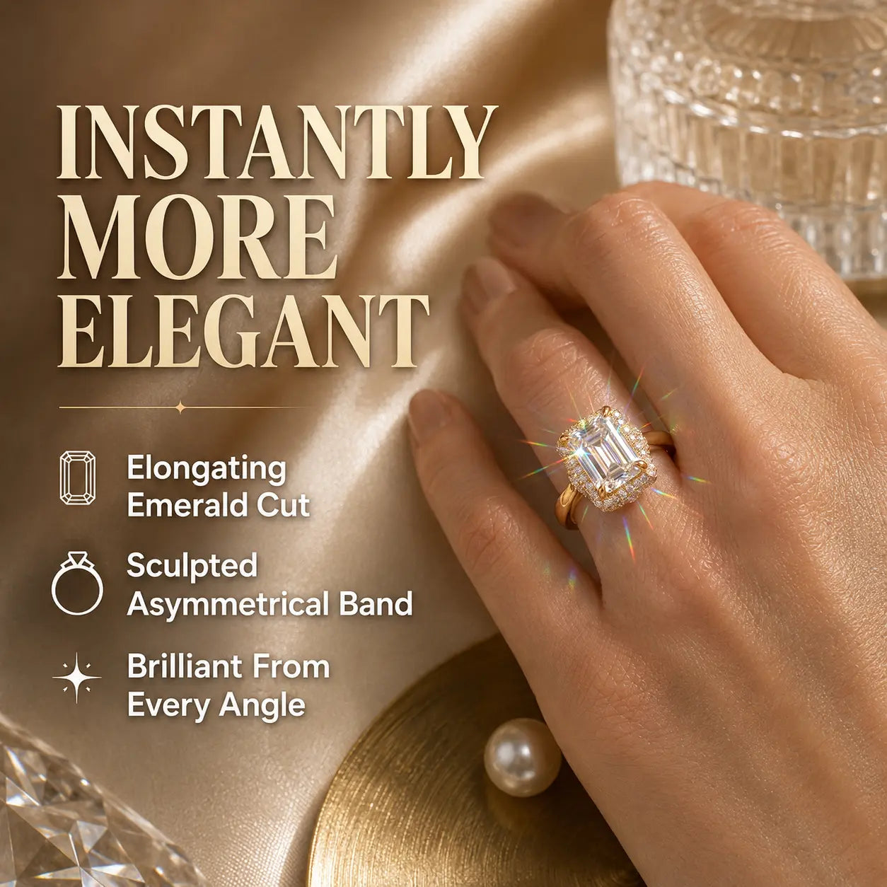 The Crystal-Clear Elongated Step-Cut Moissanite Halo Ring — Visually Lengthens Your Fingers, Frames the Center With Brilliant Micro-Pavé Sparkle & Delivers a Custom-Luxury Look Without the Fine-Jewelry Worry | Gold or Silver | Last Day Sale-90% OFF🔥
