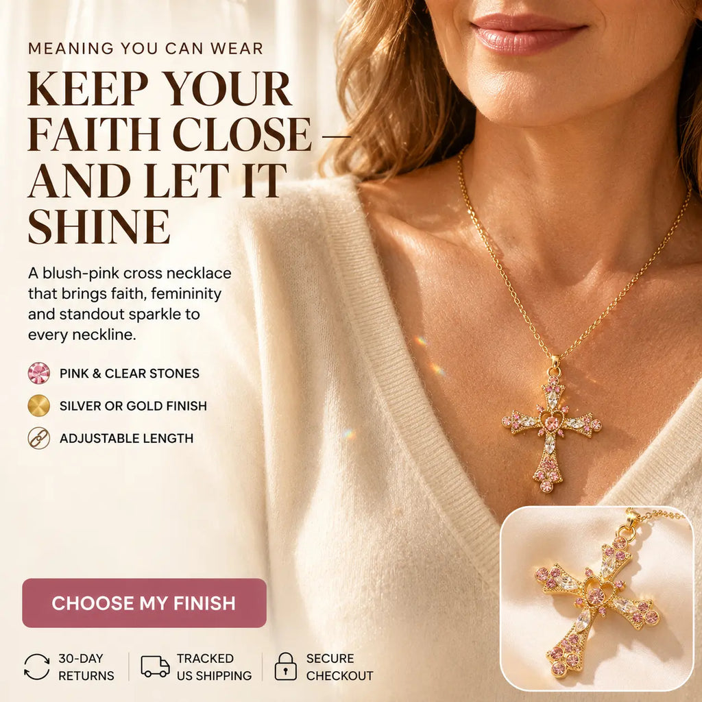 The Heart of Faith Pink Moissanite Cross Necklace — A Feminine Heart-Centered Symbol of Love, Strength & Everyday Sparkle in Gold or Silver | Last Day Sale-90% OFF🔥