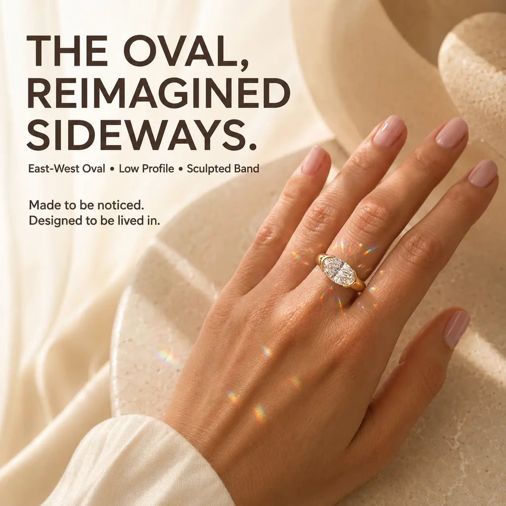 The Axis Oval Diamond Ring, Reimagined Sideways — A Modern East-West Design Made For Women Who Want Something Truly Different | Gold or Silver | Last Day Sale-90% OFF🔥
