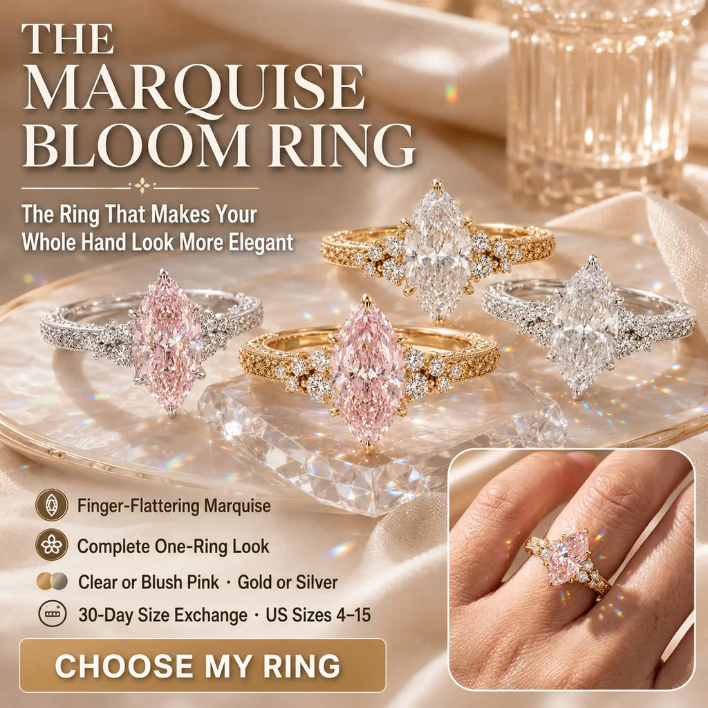 The Marquise Bloom Vintage Moissanite Ring — A Finger-Flattering Marquise Silhouette with Romantic Floral Details in Clear or Blush Pink | Last Day Sale-90% OFF🔥
