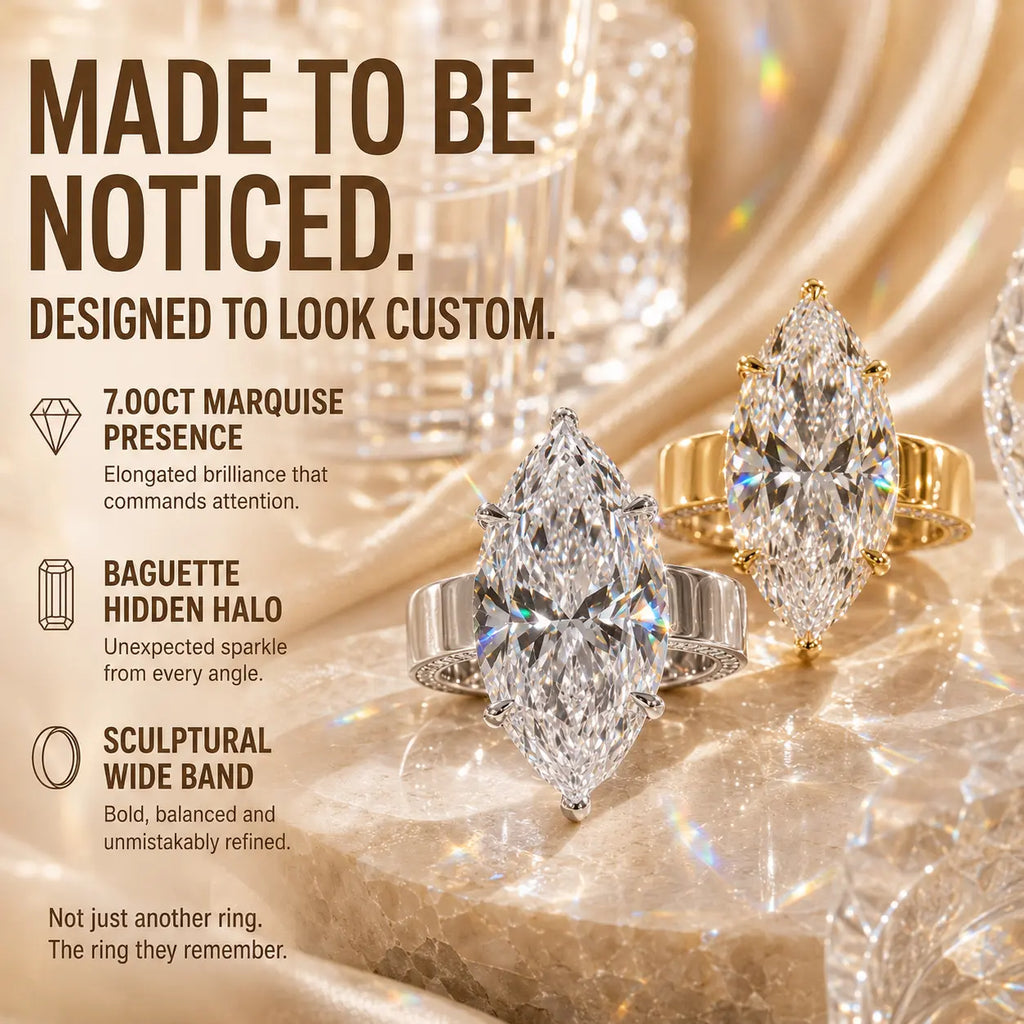 Made to Be Noticed — 7.00CT Marquise Lab-Grown Diamond Ring with Baguette Hidden Halo & Custom-Look Brilliance | Gold or Silver | Last Day Sale-90% OFF🔥
