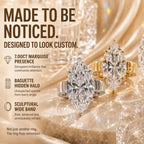 Made to Be Noticed — 7.00CT Marquise Lab-Grown Diamond Ring with Baguette Hidden Halo & Custom-Look Brilliance | Gold or Silver | Last Day Sale-90% OFF🔥
