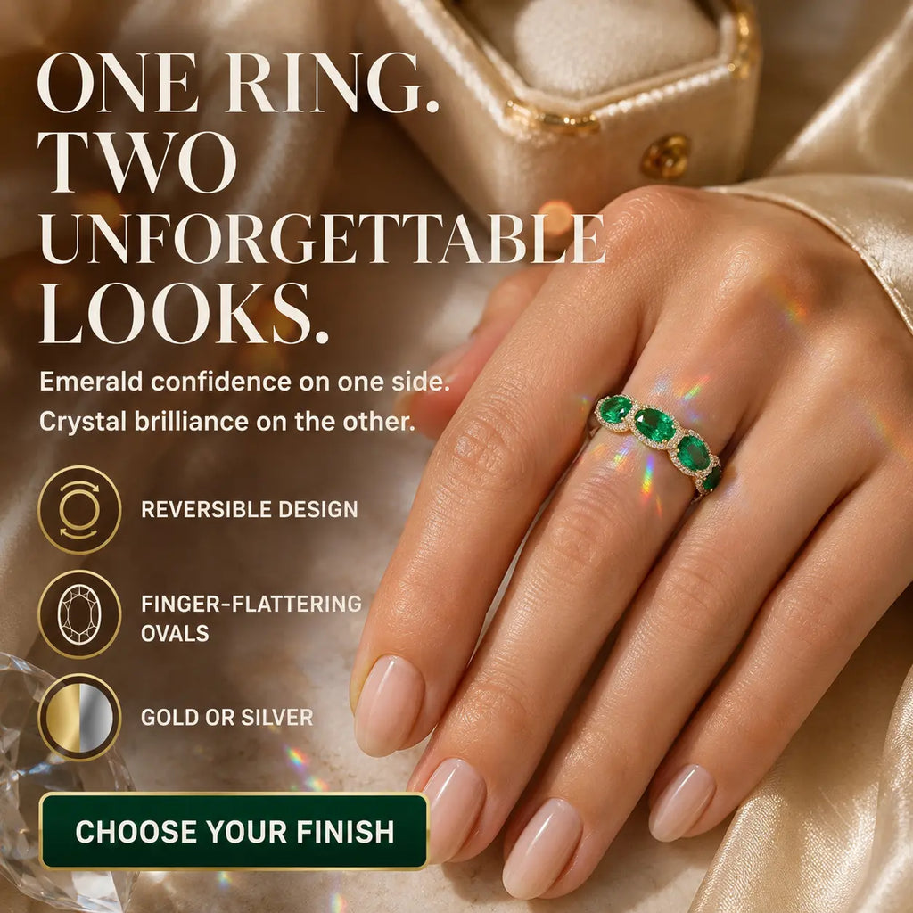 The Reversible Green Moissanite Eternity Ring — One Ring, Two Unforgettable Looks: Turn It for Vivid Green Color or Clear Moissanite Brilliance, Flatter Your Fingers & Finish Every Outfit Without Stacking | Gold or Silver | Last Day Sale-90% OFF🔥