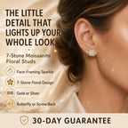 The Floral Stud Earrings That Make Every Look Shine — 7-Stone Moissanite Brilliance with Gold & Silver Finishes and Butterfly or Secure Screw Back Options | Gold or Silver | Last Day Sale-90% OFF🔥