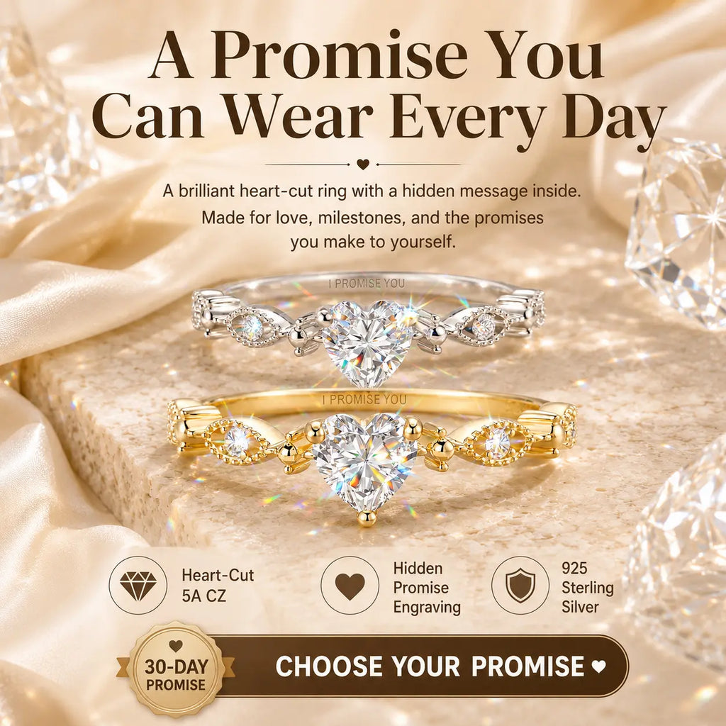 A Promise You Can Wear Every Day — Heart-Cut 5A CZ “I Promise You” Ring in 925 Sterling Silver | Gold or Silver | Last Day Sale-90% OFF🔥
