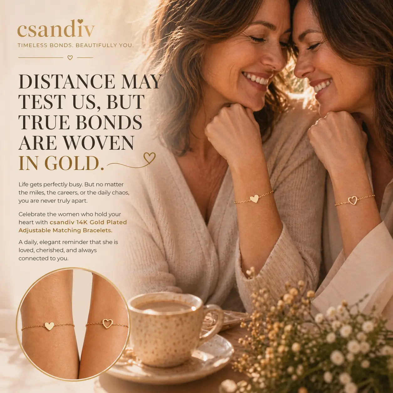 Csandiva 14K Gold "Eternal Bond" Matching Bracelet Set (2-Piece) | Today Only 90% OFF🔥