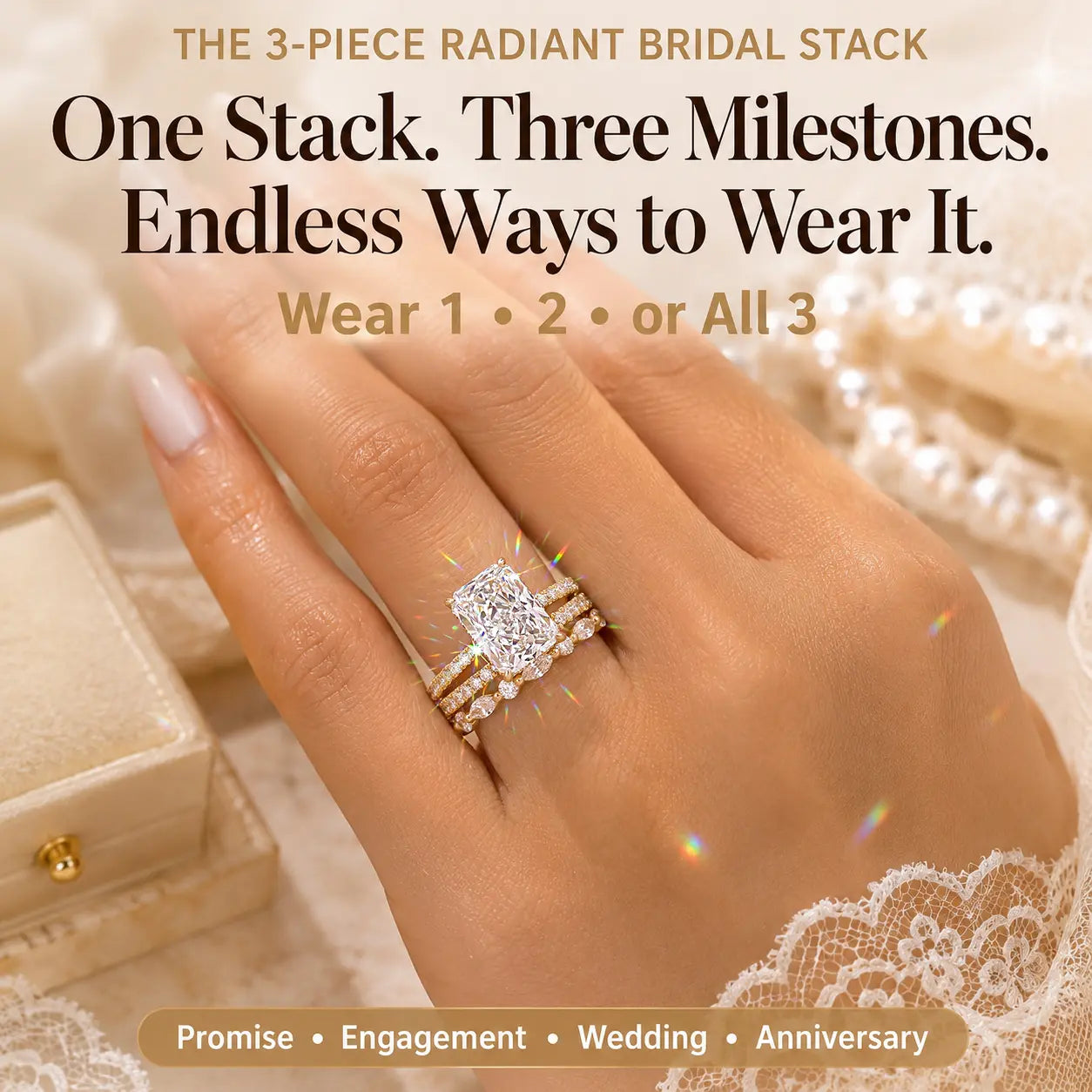 The Complete 3-Ring Bridal Stack — One Timeless Set, Endless Ways to Wear Your Sparkle | Gold or Silver | Last Day Sale-90% OFF🔥
