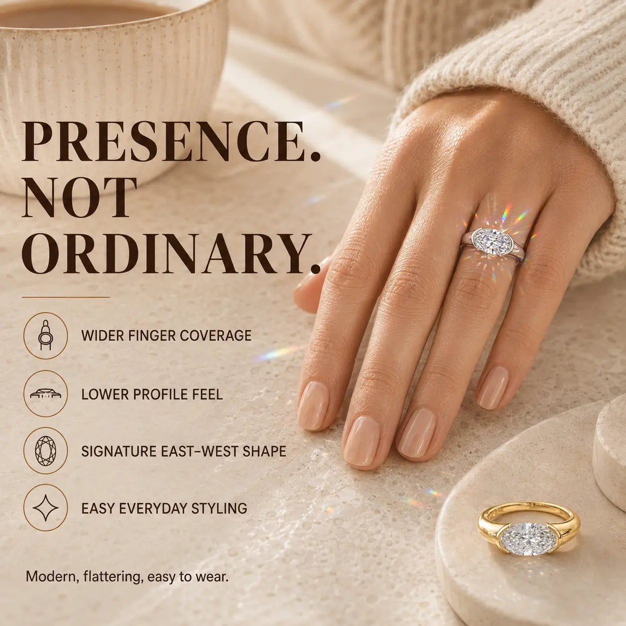 The Axis Oval Diamond Ring, Reimagined Sideways — A Modern East-West Design Made For Women Who Want Something Truly Different | Gold or Silver | Last Day Sale-90% OFF🔥