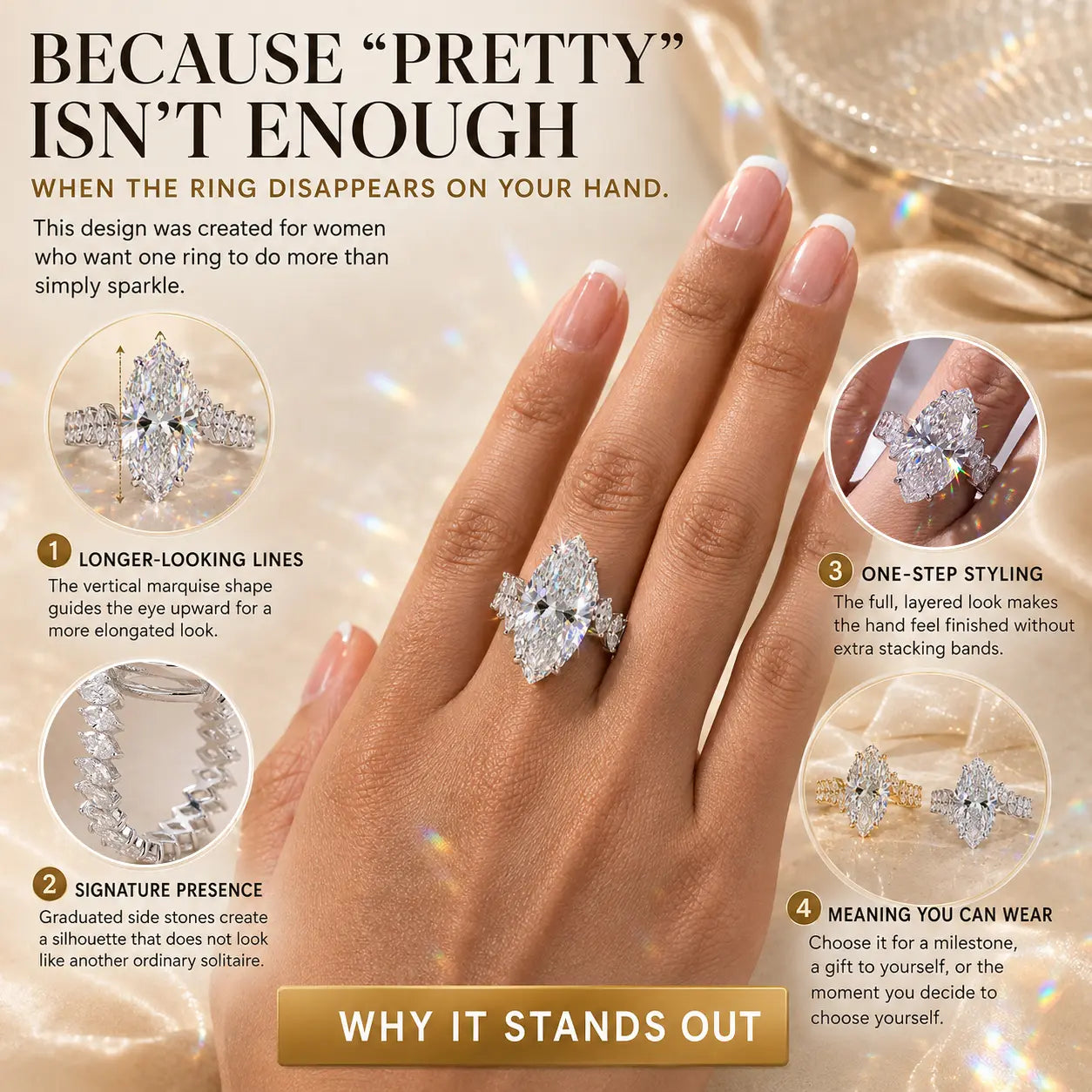 The Marquise Cascade Lab-Grown Diamond Ring — A 10-Carat Statement That Makes Fingers Look Longer, Delivers Full-Hand Sparkle & Finishes Every Look in One Ring | Gold or Silver | Last Day Sale-90% OFF🔥
