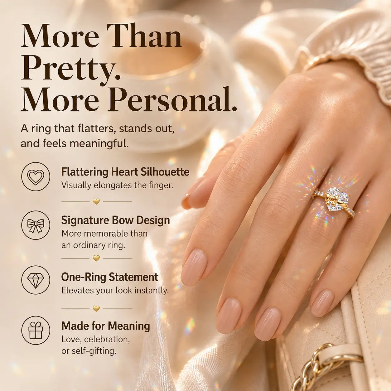 The Heart-Tied Bow Ring — A Brilliant Heart-Cut Crystal Statement Ring Made to Celebrate Love, Milestones & You | Gold or Silver | Last Day Sale-90% OFF🔥