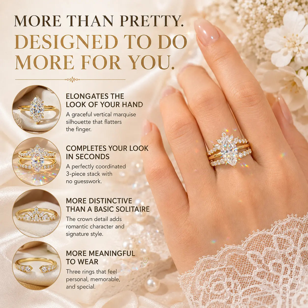 Three Rings, One Love Story — The Complete 3-Piece Marquise Moissanite Bridal Stack for the Promise, the Yes, and Forever After | Gold or Silver | Last Day Sale-90% OFF🔥
