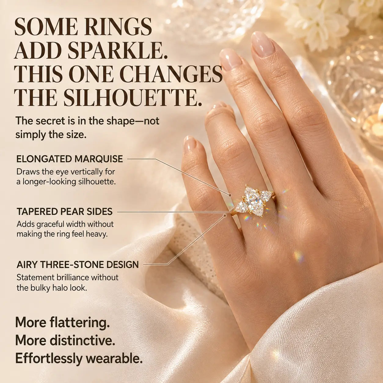 The Marquise Embrace™ Lab-Grown Diamond Three-Stone Ring – Elongated Brilliance, Flattering Elegance & Meaning for Every Chapter | Gold or Silver | Last Day Sale-90% OFF🔥