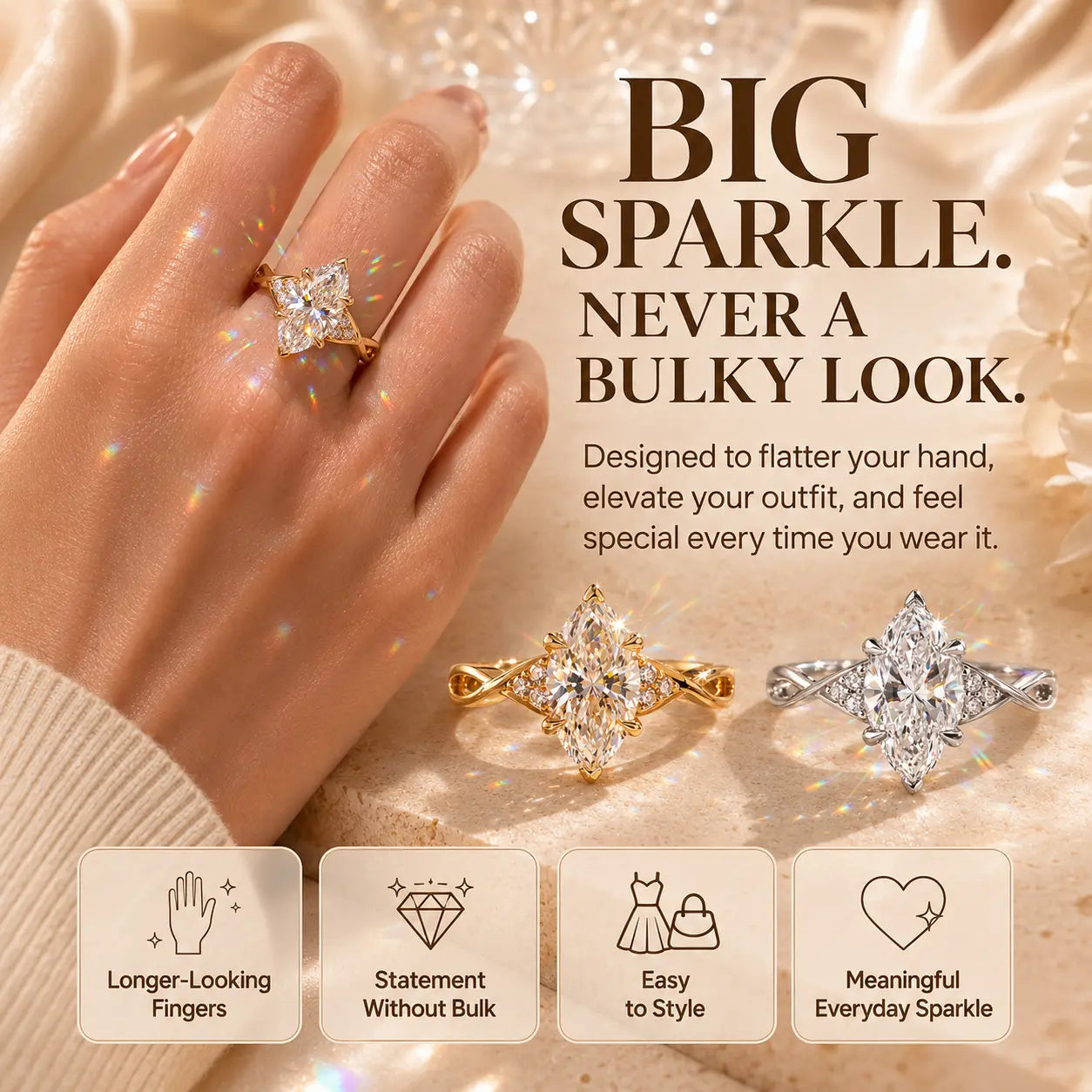 The Marquise That Makes Every Hand Look More Elegant — Brilliant Lab-Grown Diamond Twist Ring for Everyday Sparkle | Gold or Silver | Last Day Sale-90% OFF🔥
