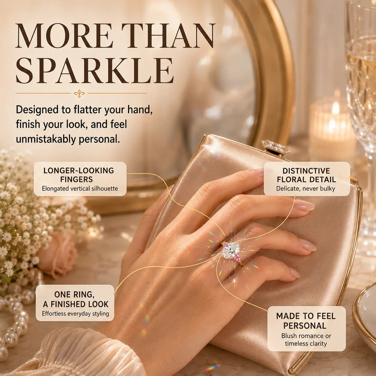The Blush Bloom™ Oval Moissanite Ring — A Brilliant Oval Center Framed by Delicate Baby’s-Breath Sapphire Clusters in Gold or Silver | Last Day Sale-90% OFF🔥