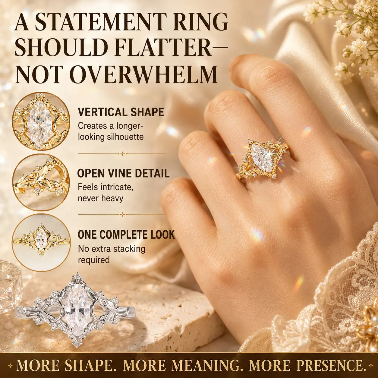 The Evergrowth™ Marquise Vine Moissanite Ring — An Elongated, Hand-Flattering Botanical Heirloom Design With Brilliant Fire in Gold or Silver | Last Day Sale-90% OFF🔥