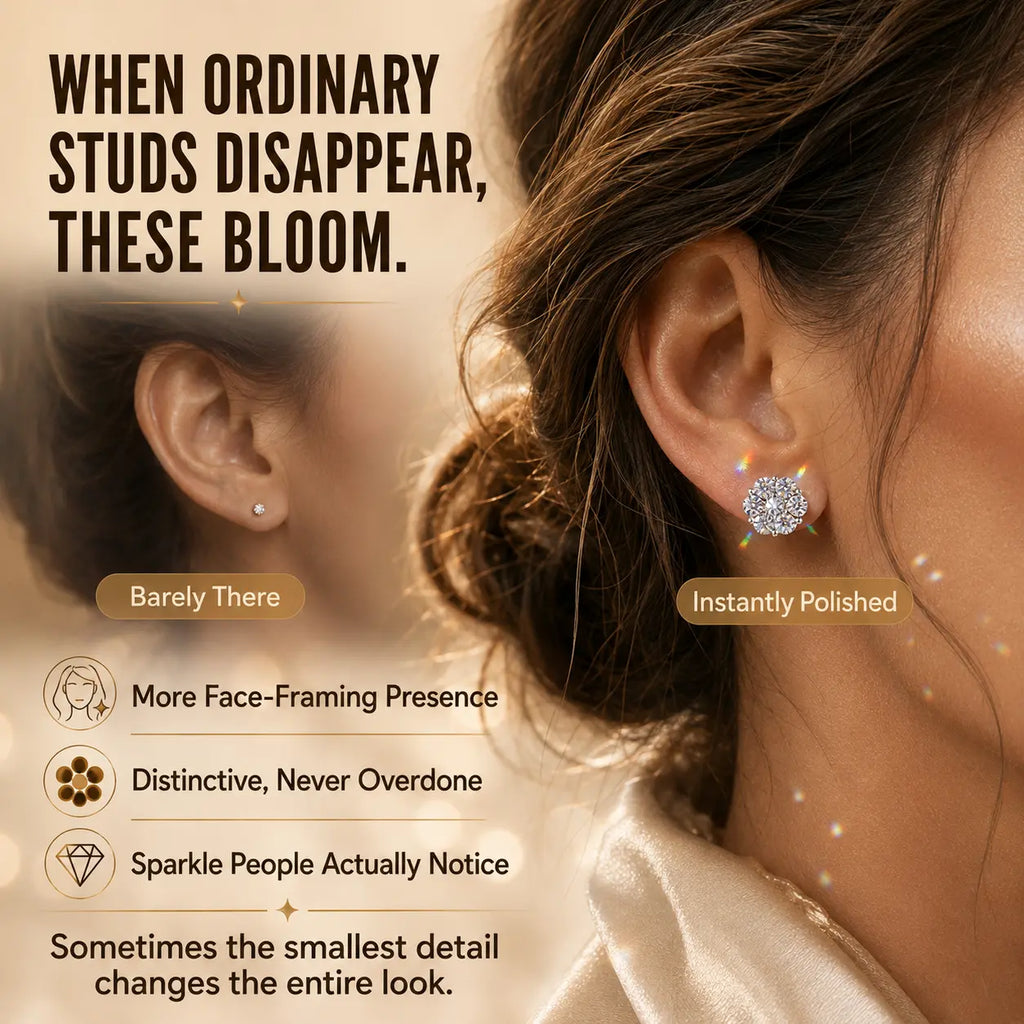 The Floral Stud Earrings That Make Every Look Shine — 7-Stone Moissanite Brilliance with Gold & Silver Finishes and Butterfly or Secure Screw Back Options | Gold or Silver | Last Day Sale-90% OFF🔥