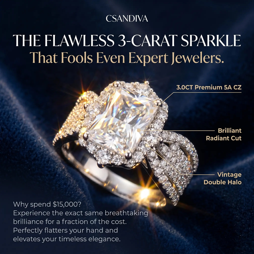 csandiva™ The "Aura" 3.0ct Radiant Halo Ring - Travel-Safe Brilliance & Smart Luxury Alternative | Claim 90% OFF Today🔥