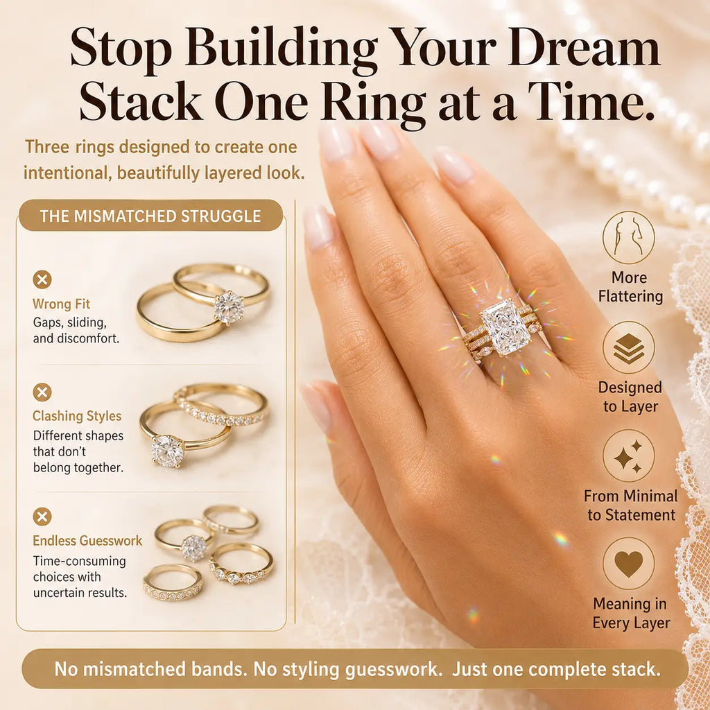 The Complete 3-Ring Bridal Stack — One Timeless Set, Endless Ways to Wear Your Sparkle | Gold or Silver | Last Day Sale-90% OFF🔥