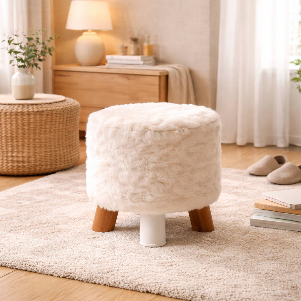 Cozy Faux Fur Footrest Stool