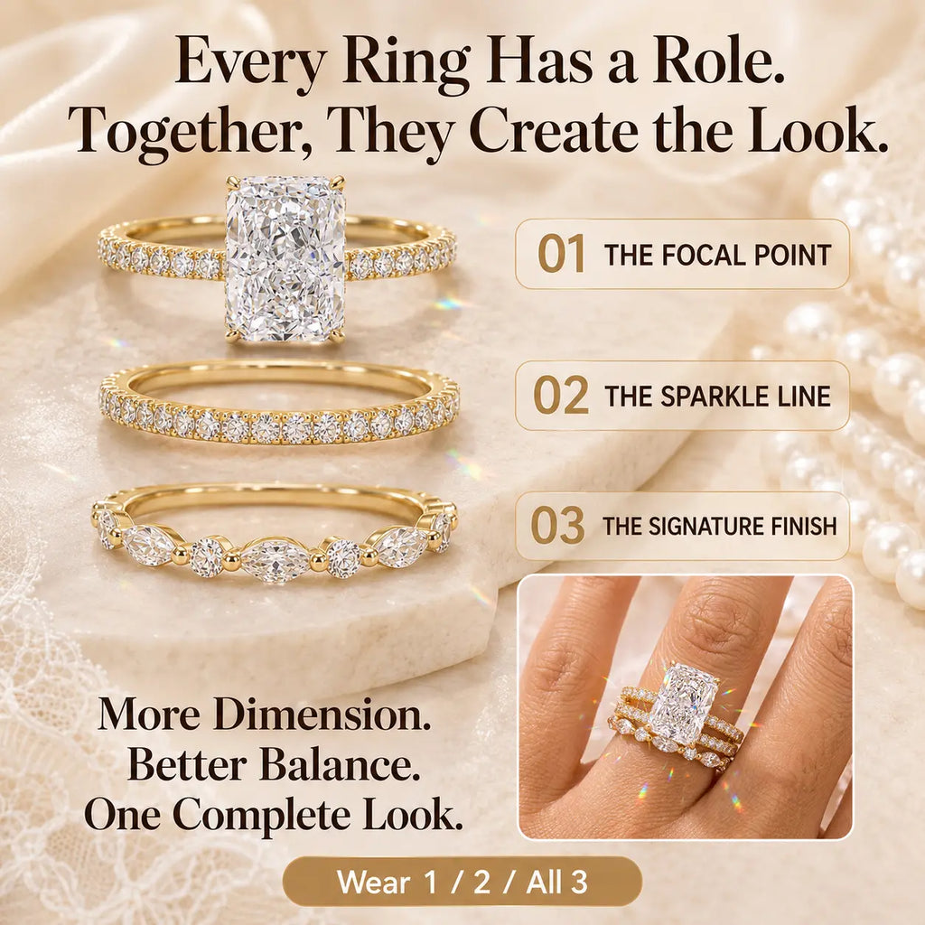 The Complete 3-Ring Bridal Stack — One Timeless Set, Endless Ways to Wear Your Sparkle | Gold or Silver | Last Day Sale-90% OFF🔥