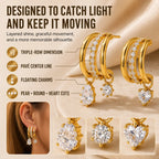 The Three Wishes™ Asymmetric Sparkle Hoop Earrings, One Piercing, A Whole Look — Asymmetric Triple-Row Sparkle Hoop Earrings with Floating Pear, Round & Heart Charms | Gold or Silver | Last Day Sale-90% OFF🔥