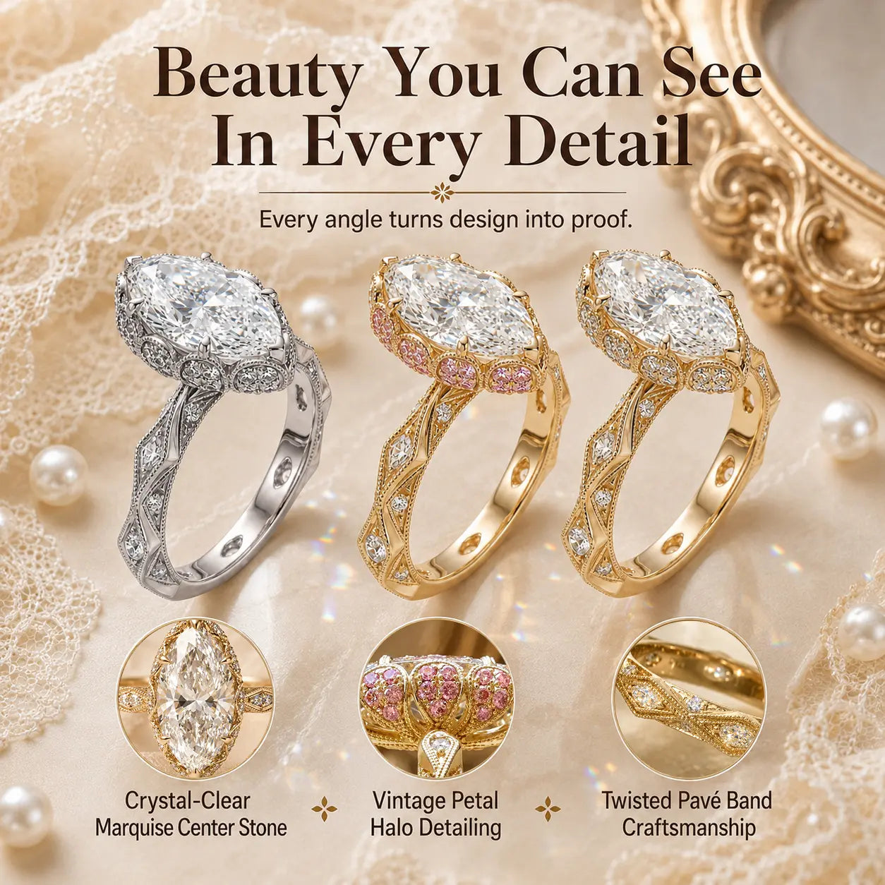 A Timeless Heirloom-Inspired Marquise Ring With Unforgettable Diamond Brilliance | Last Day Sale-90% OFF🔥